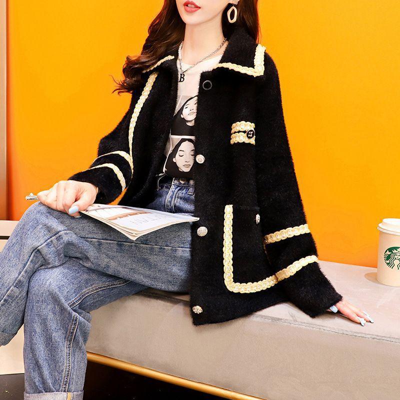 

Корейская куртка из искусственного меха, искусственный норковый бархат, женская новинка 2024 года, осенне-зимний свитер свободного кроя в иностранном стиле, кардиган 3XL