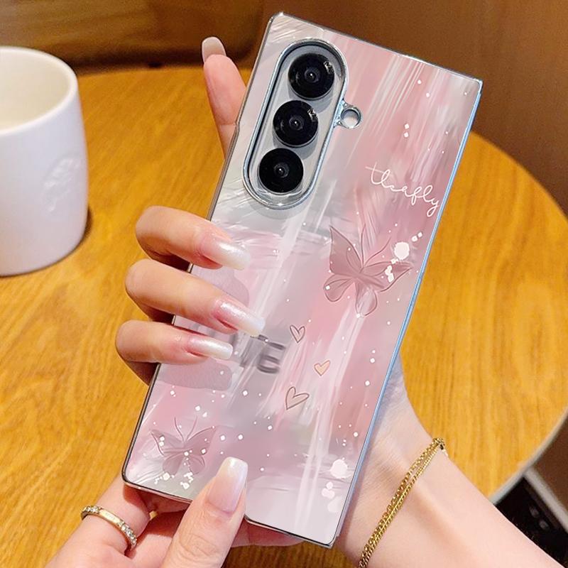 Line Butterfly Pattern Case For Samsung Z Fold 7 6 5 Luxury Hybrid 3in1 Leather Skin Plating Folding Phone Cover For Samsung Z Fold7 Fold6 Fold5