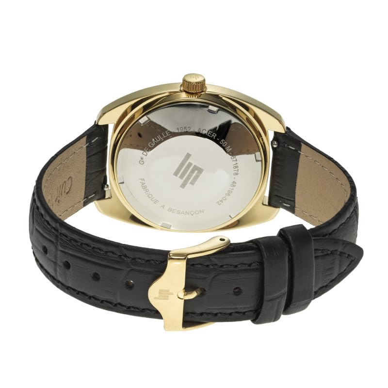 Authorized Distributor Lip Watch Unisex Watch 671878 GDG General De Gaulle 35 Gun Gold Black Embossed Leather [LIP] Men's