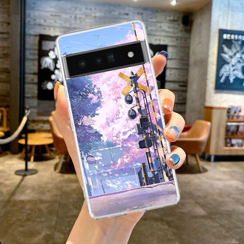 Cherry Blossoms Japanese Traint Moun Fuji For Google Pixel 8 7 6 Pro Phone Case Soft For Pixel 6A 5 4 5A 4A 3A XL 5G Clear Cover