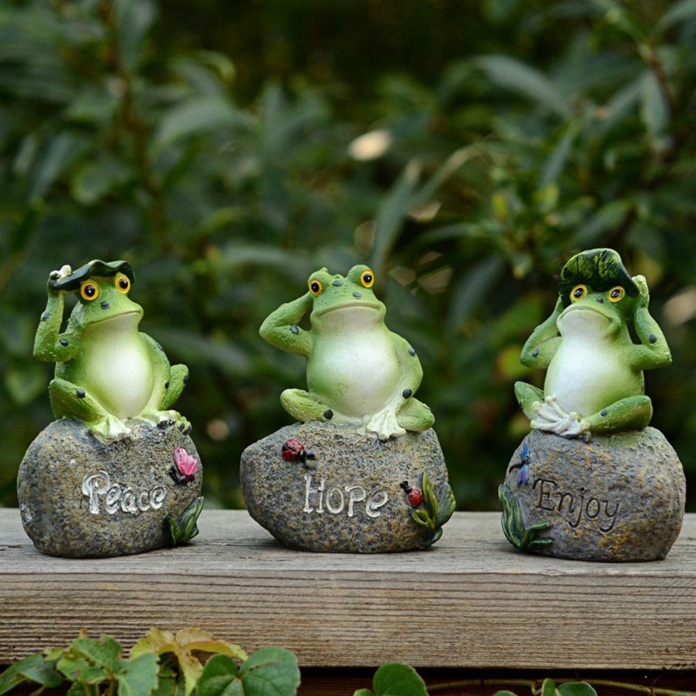 Cartoon Resin Frog Statue Small English Sign Frog Creative Garden Frog Ornament  Home Decor
