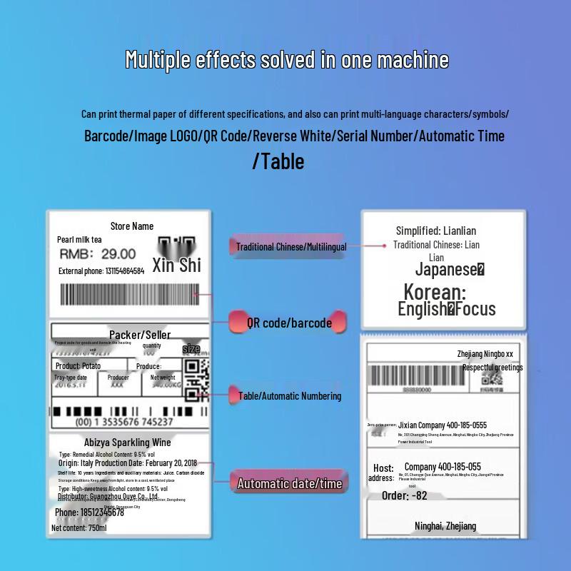 Deli DL-750W Commercial Thermal Label Printer CN Plug (adapter Included)