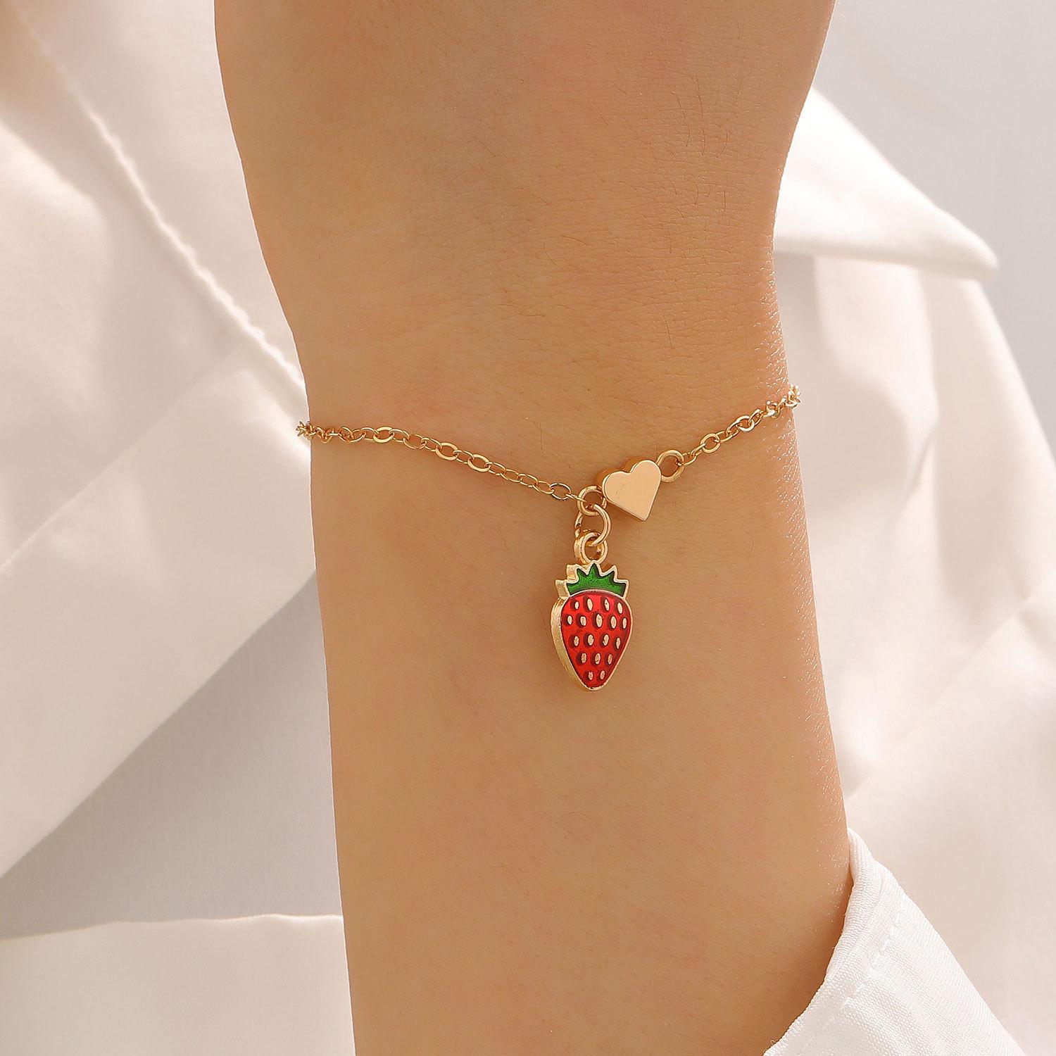 

Fruit Charm Jewelry Set: Cherry, Strawberry, Apple & Pineapple Necklace & Bracelet