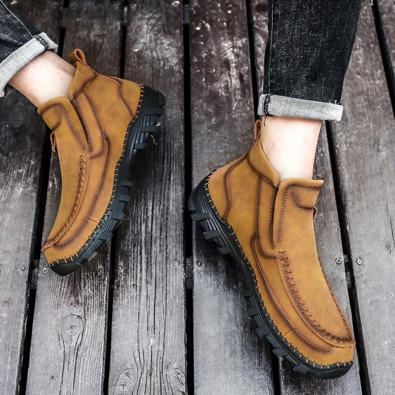 38-48 Mens Genuine Leather Boots Fashion Zipper Shoes Leather Men Ankle Boots