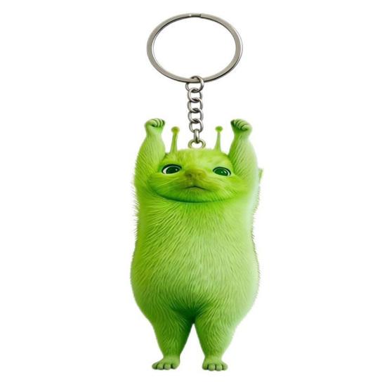4Pcs Funny Green Cat Keychain Acrylic Key Chain Holder Personalized Keyring Pendant Cute Vivid Expressions Cat Pendant for Keys Bag Backpack Friends