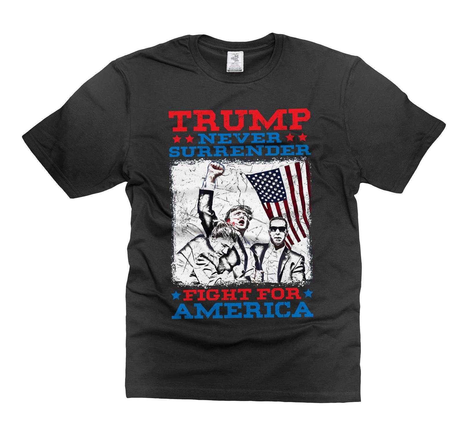 Mens Trump Shirt Never Surrender Shirt Fight For America Shirt USA Patriotic Tee M