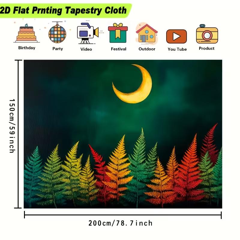2D Green Night Sky Crescent Moon Tapestry 47.2x31.5inch/120*80cm