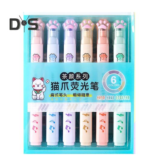 

6 шт./компл. кошачья лапка цветной маркер с долотом сверху портативный не растекающийся быстросохнущий детский студенческий флуоресцентный маркер школьные канцелярские принадлежности A