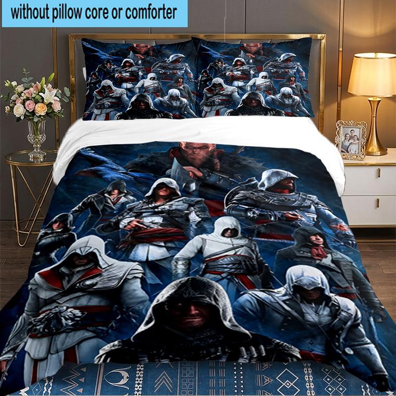 3PCS Assassin-Creed Bedding Set,Including 1pc Duvet Cover And 2pcs Pillowcases Perfect for Bedroom, Dormitory, Large Size Fan Christmas Gift