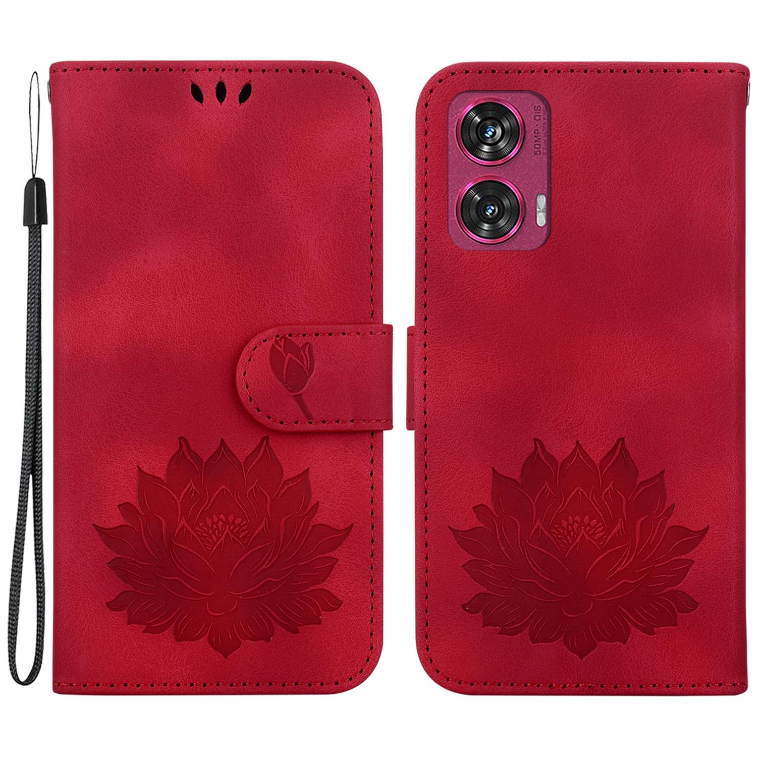 

Для Motorola Edge 50 Fusion 5G Гаманець Чохол для телефону Шкіряна відкидна кришка з тисненням лотоса Red