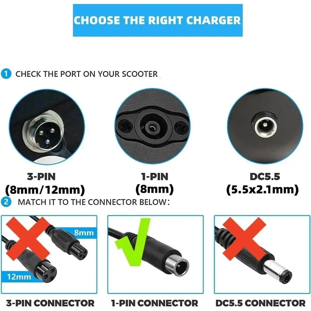 36V/42V Universal Fast Charger for Xiaomi M365/Ninebot ES2 ES4/Lime-S/Skip Electric Scooters - Smart Protection