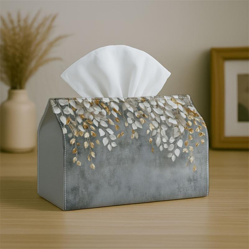 1pc Contemporary Elegant Botanical Tissue Holder - Golden Leaf Concrete Grey, Sturdy Napkin Organizer for Vehicle, Kitchen, Dining, Home Decoration -