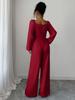 Sophisticated Women's Solid Color V-neck Jumpsuit - Spring/Autumn 2025 Collection