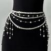 Multitier Pearls Fringe Body Chain Belt for Women Vintage 90s Costume Jewelry Waist Decoration for Evening Gowns