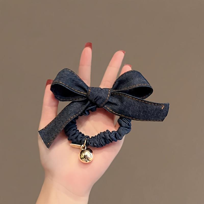 1pc Korean Fashion Cowboy Bow Sparkling Round Ball Pendant Hair Ring Suitable for Holiday Gifts Suitable for Women's Daily Commuting Wear