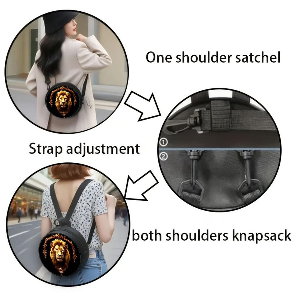 Lion Print Round Shoulder Bag Casual Messenger Bag for Woman Best Gifts 2D Flat Casual Daily Crossbody Bag