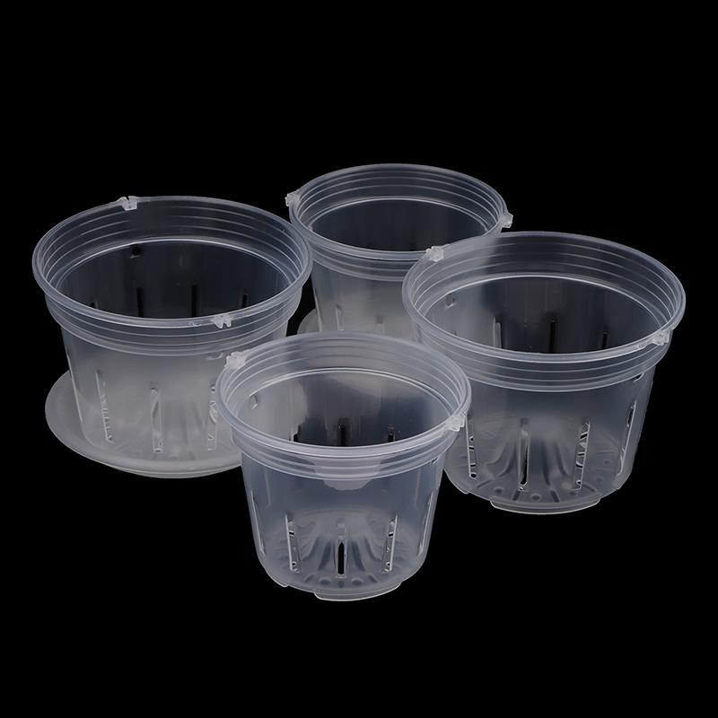 1Pc Orchid Pots With Plastic Tray Nursery Planter Planting Clear Holes Hydroponic Cup Container Plants Gardening Supplies