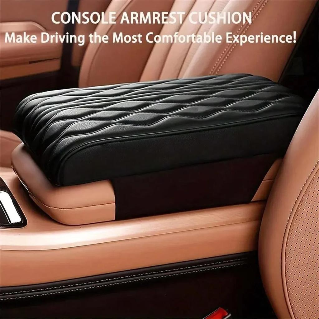 Car Armrest Mat Center Console Arm Rest Protection Cushion Auto Armrests Storage Box Cover Pad Wave Embroider PU Leather
