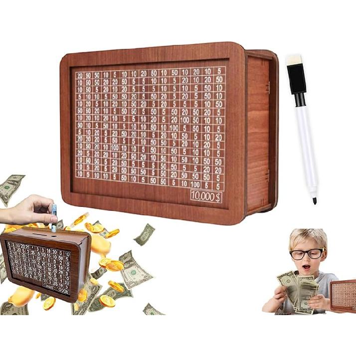 Spardose, 2024 Neue Holz-Geldkassette Spardose für Erwachsene Kinder, Spar-Geldbox mit Zähler, Holz-Spardose mit Sparziel und Zahlen,