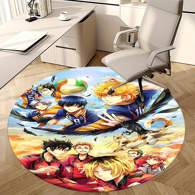 1pc Haikyuu Anime Design Round Carpet - Office Chair Mat, Non-Slip Rug for Haikyuu Fans - Suitable for Home Decor, Office Use