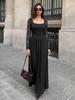 Autumn New European and American Women's Clothing French Elegance Temperament Square Neck Lace Splicing Long-sleeved Dress