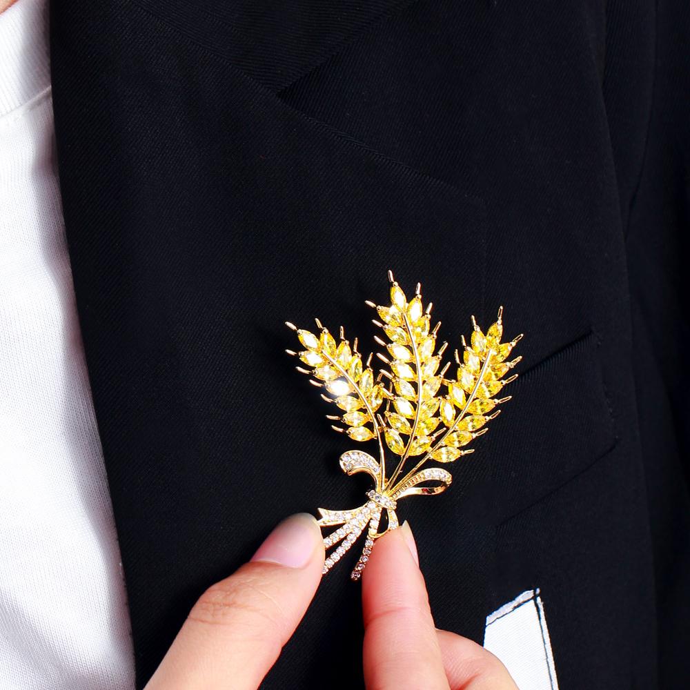 Personalized Yellow Cubic Zircon Wheat Brooch Pin Party Decoration Brooches Luxury Women