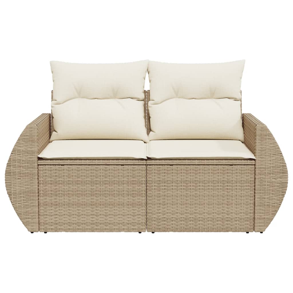 2-Sitzer Gartensofa mit Kissen Beige Poly-Rattan