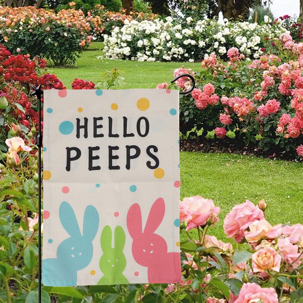 2Pcs Easter Garden Flag Polyester Weatherproof 2 Sided Decorative Bunny Yard Flag for Patio Terrace