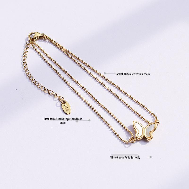 18K Gold-Plated Stainless Steel Butterfly Anklet for Women