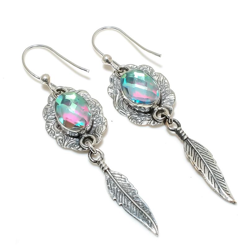 Amazing Mystic Topaz Gemstone Earrings, 925 Sterling Silver Earring, Handmade Boho Silver Jewelry Dangle Earrings, Gift For Mom