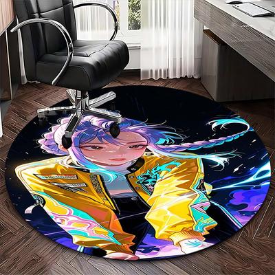 1 Stück Runde Teppich mit Anime-Design für Bürostuhlmatte, Rutschfester Teppich Geeignet für Heimdekoration, Wohnzimmer, Schlafzimmer
