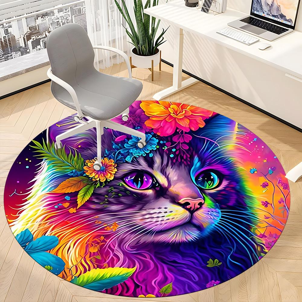 1 Stück bunter Katzenstuhl Teppich für Büro, Innenbereich rutschfester waschbarer Polyesterfaser Teppich, Matte für Büro, maschinenwaschbar