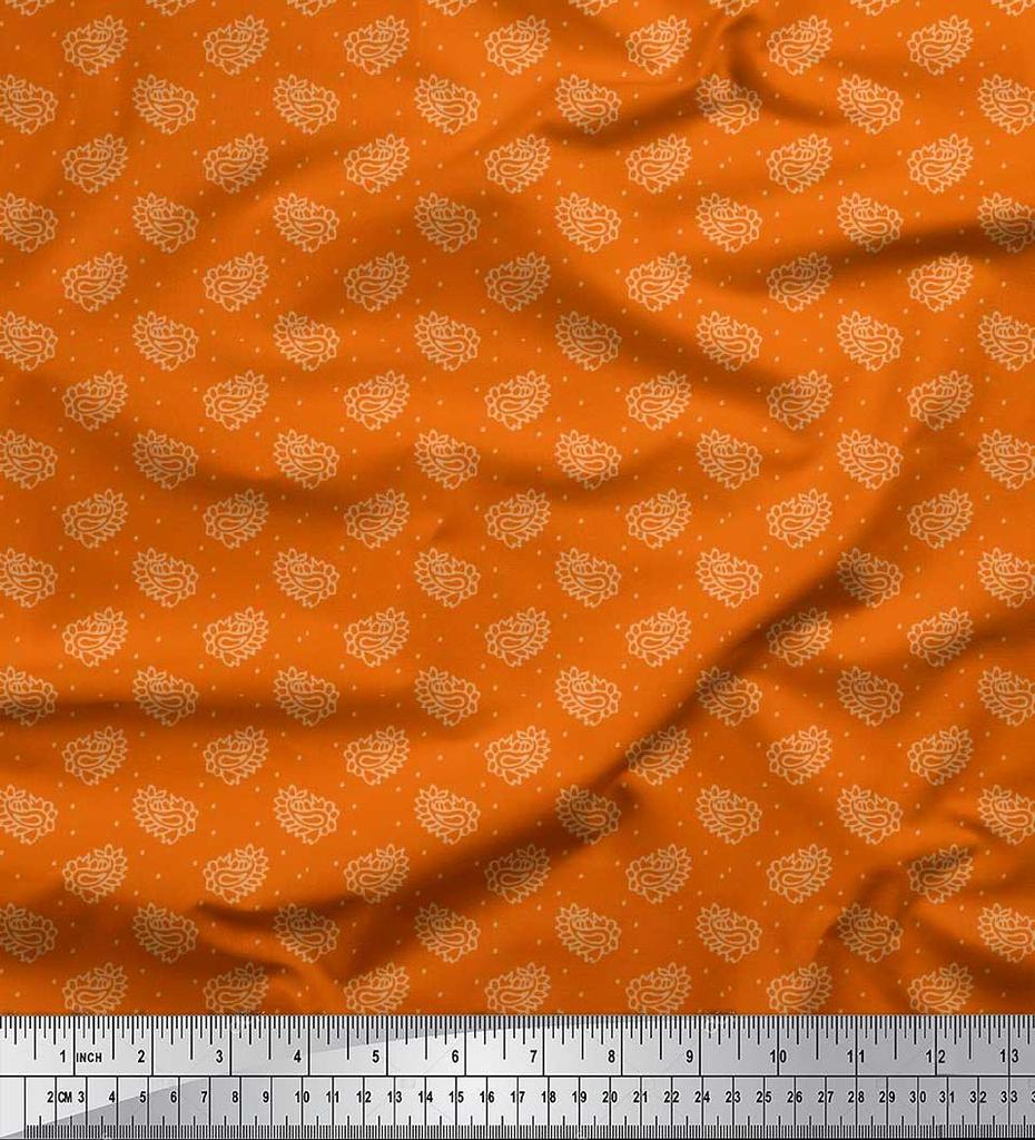 Soimoi Japan Crepe Satin Fabric Dot & Paisley Print Fabric by Metre 42 Inch