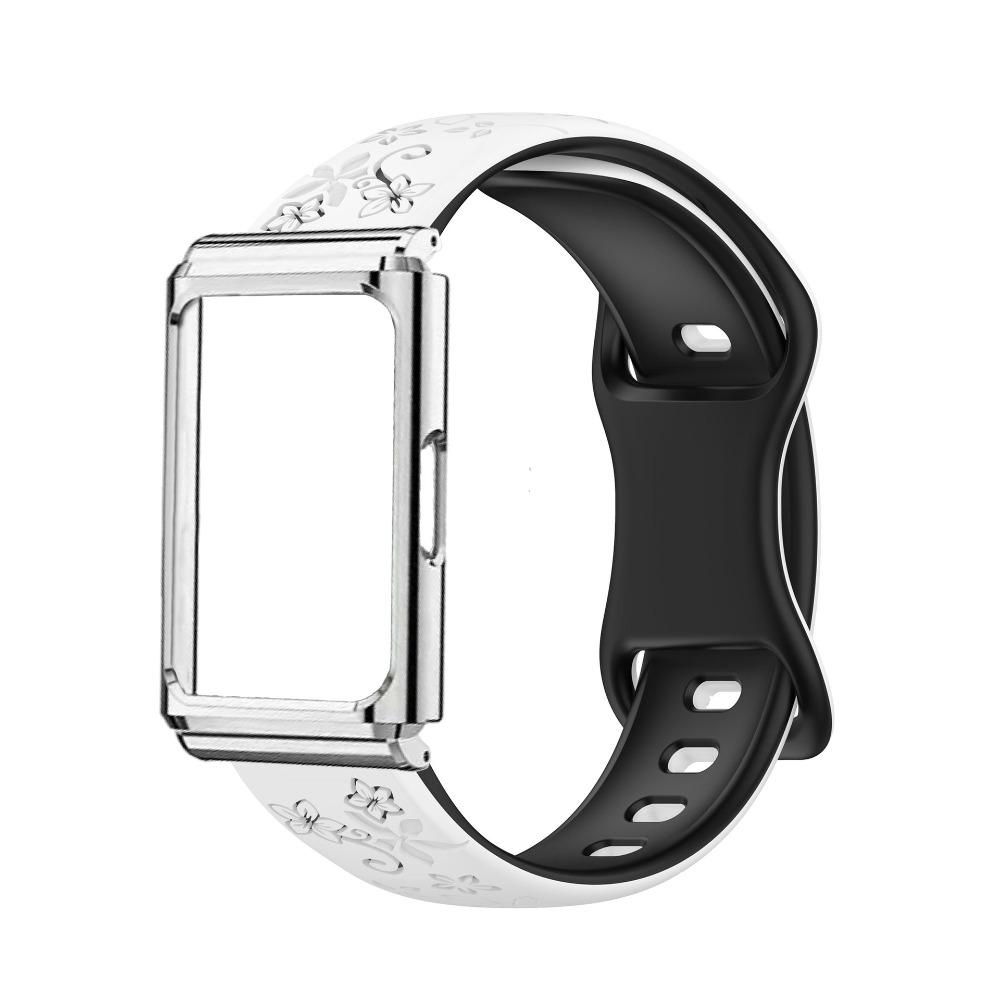 

Metal Frame Protective Case + Dual Color Embossed Silicone Strap for Huawei Band 11 Pro чорний/білий