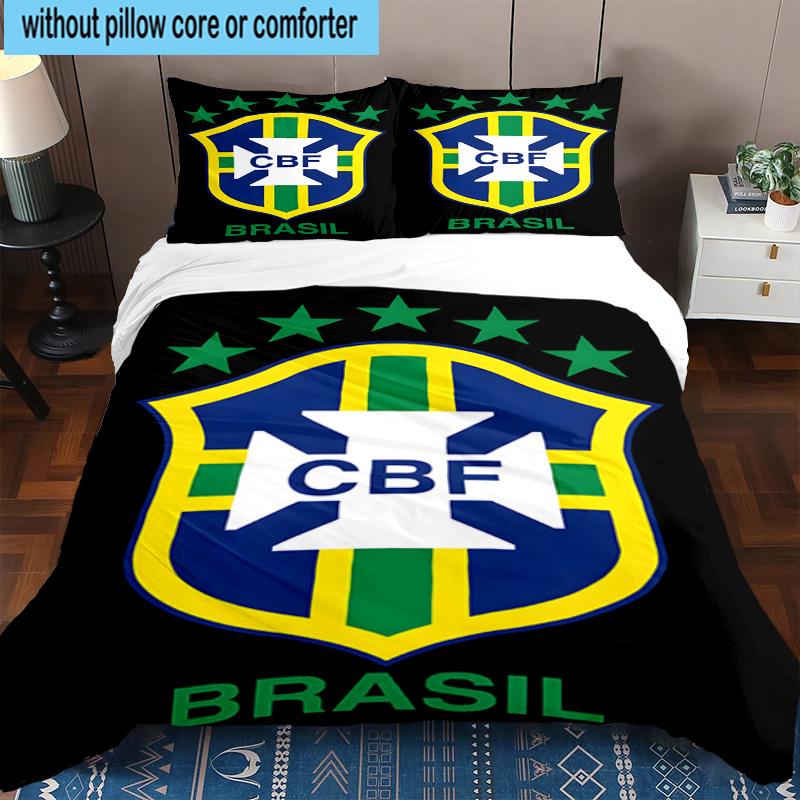 3pcs Brazilian Football Federation Printed Bedding Set Duvet Cover Closure Includes 1 Duvet Cover & 2 Pillowcases Bedding Sets Home Decor Gifts