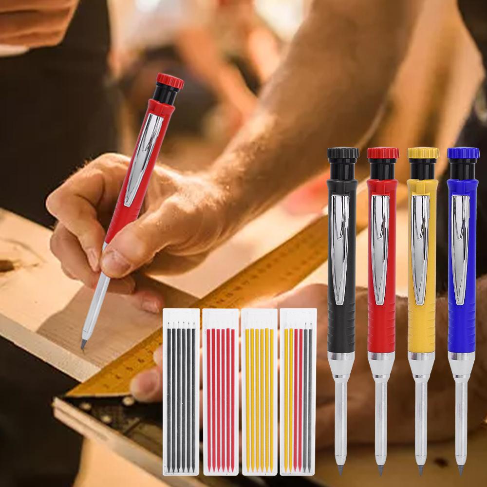 4-1Pack Solid Carpenter Pencil with Refill 40mm Long Nosed Deep Hole Mechanical Pencil Marker for Woodworking Construction