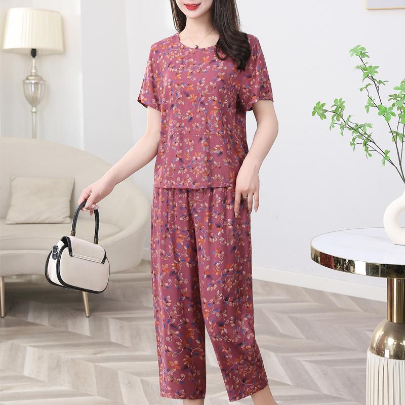 Dámská dvoudílná sada pro větší velikosti, letní vintage oblečení, volné ležérní kalhoty