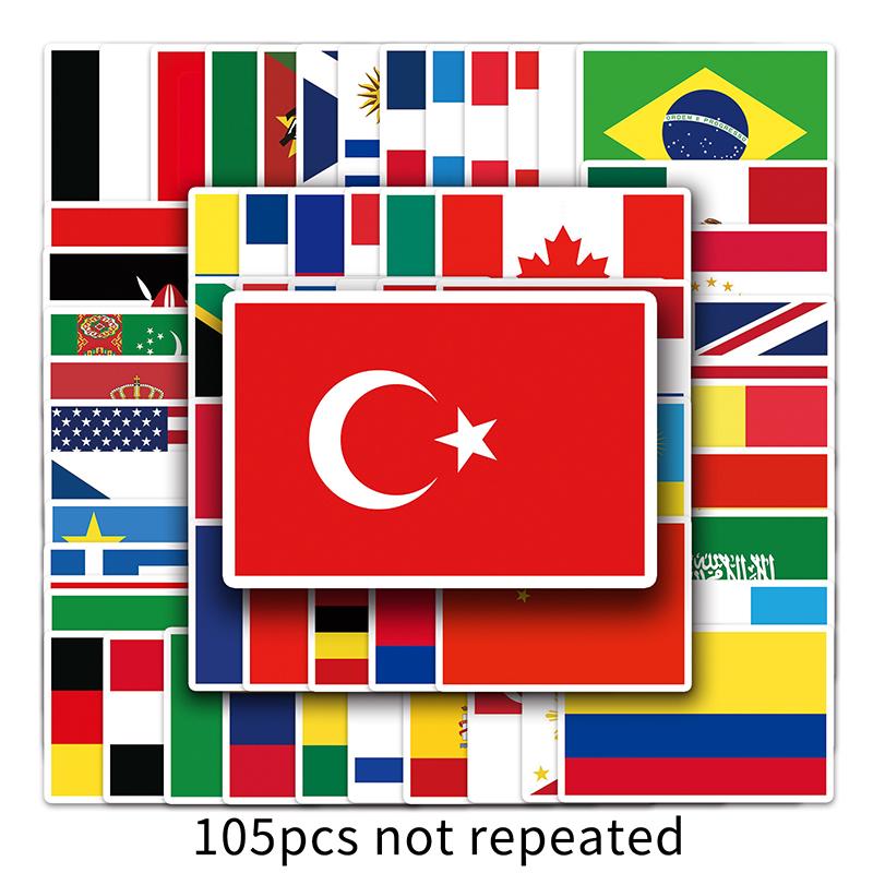 105 аркушів/набір Наліпки-іграшки Серія Національних Прапорів Мультяшні Валіза Ноутбук Гітара Скейтборд Персоналізовані Декоративні Наліпки TMZ
