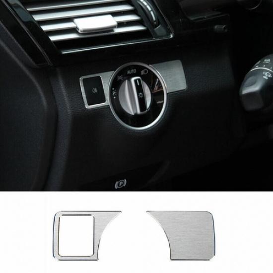 Fit For Benz E-Class 2009-2015 Aluminum Silver Headlight Button Frame Cover Trim