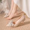 Fashion Wedding Bride Shoe Women's Shoes Pointed Toe Ladies Pumps Stilito with Bow High Heels on Heeled 2025 Trend Chic and Elegant 39