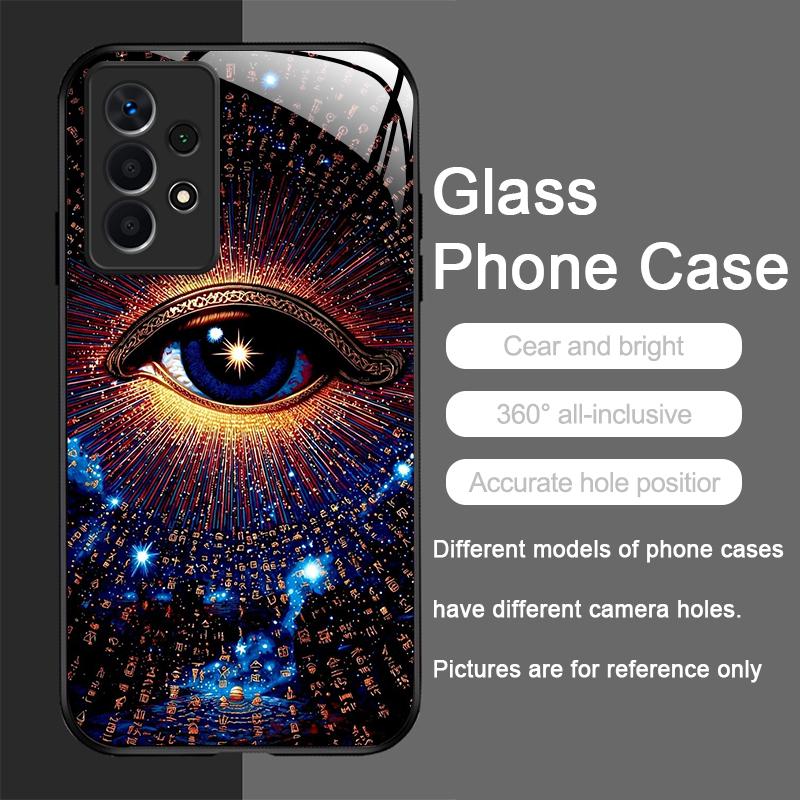 Retro Devil Eye Mysterious Totem Tempered Glass Phone Case for Samsung Galaxy A56 A55 A54 A53 A52 A36 A14 A15 5G Anti-drop Cover