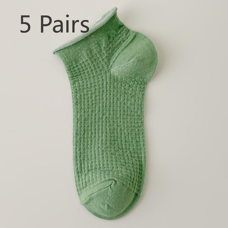 

5 пар женских летних тонких однотонных хлопковых сетчатых коротких носков-труб 5 Pairs лес зеленый