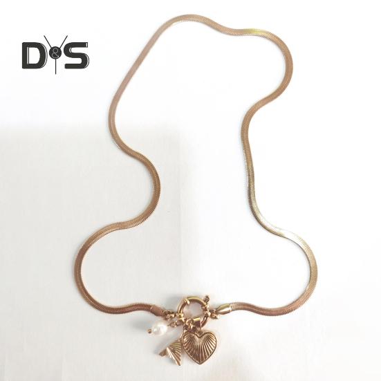 Initial Letter Necklace for Women Gold Plated Love Heart Faux Pearl Pendant Necklace Snake Chain Jewelry for Wife Girlfriend