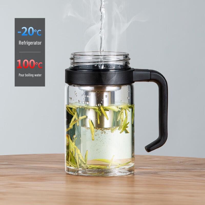 WANXIANG Borosilicate Glass Office Mug with Handle and Filter