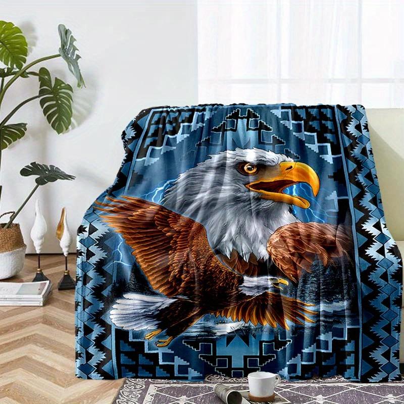 Eagle Print Throw Blanket - High-Density Plush Polyester, All-Season for Bed, Travel - Non-Shedding Warm