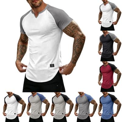 T-shirt léger à manches courtes pour homme, col en V, coupe musculaire, respirant, pour la salle de sport, entraînement, coupe ajustée, T-shirt d'été
