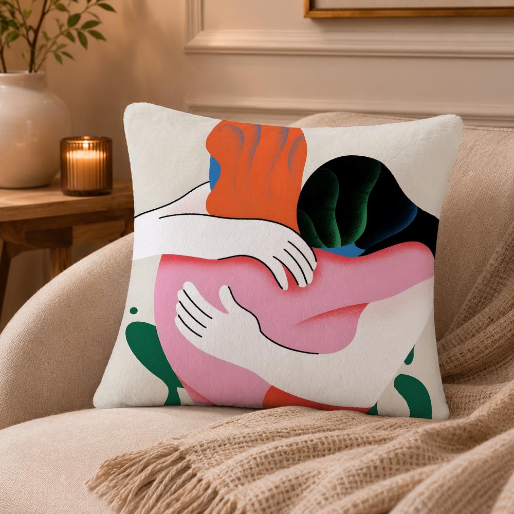 Abstract art color lines hug Cushion Cover Anti-dustmite Pillowcase Invisible zipper silky short plush Sofa cushion cover