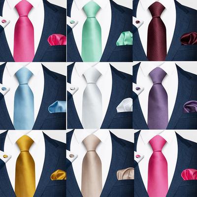 High-Density Solid Color Jacquard Tie Set: Tie, Pocket Square, & Cufflinks for Wedding & Business