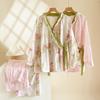 2026 New Spring and Autumn Women's Kimono Set 100% Cotton Gauze Chinese Style Cardigan Long Sleeve Loose Simple Pajama Set