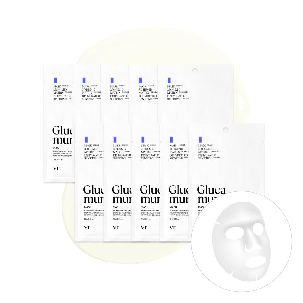 VT COSMETICS Glucamune Calming Moisture Mask (10 Sheets) – Soothing Vegan Sheet Mask for Sensitive Skin